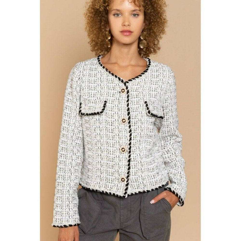 POL CLOTHING Luxe Women's Sweater Cardigan Black White Button Up New FWJ190 - Picture 10 of 10